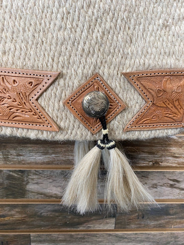 USED  Western Show Blanket with Leather Tooling  Tan