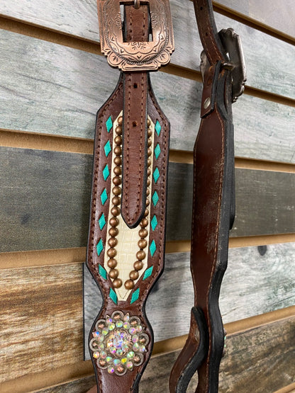 USED  Dark Oil, White Aligator w/ turqouise accents and bling Horse