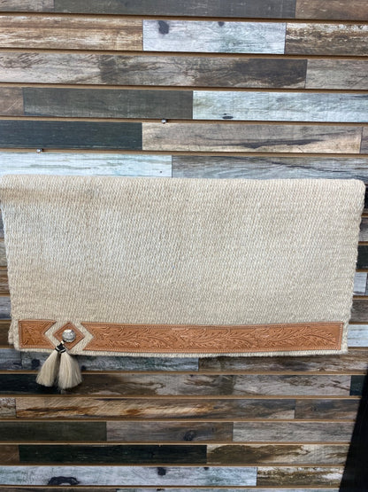 USED  Western Show Blanket with Leather Tooling  Tan