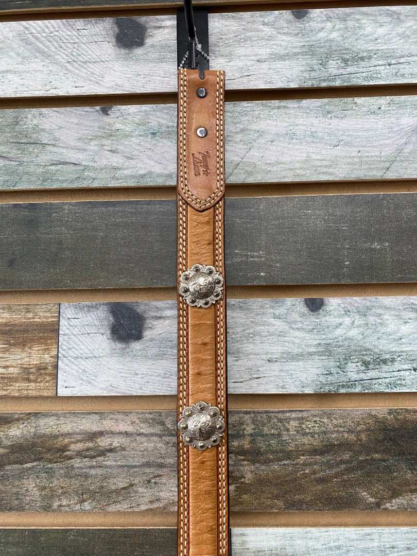 USED Tony Lama Ostrich With Silver Conchos Ladies Belt 30“ Light Oil Ostrich