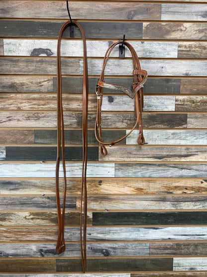USED  Western Browband Headstall with Silver Plating Horse Light Oil