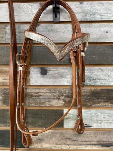 USED  Western Browband Headstall with Silver Plating Horse Light Oil