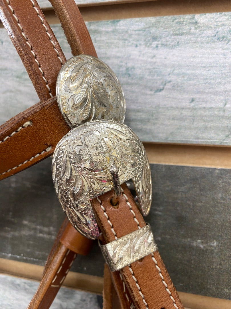 USED  Western Browband Headstall with Silver Plating Horse Light Oil