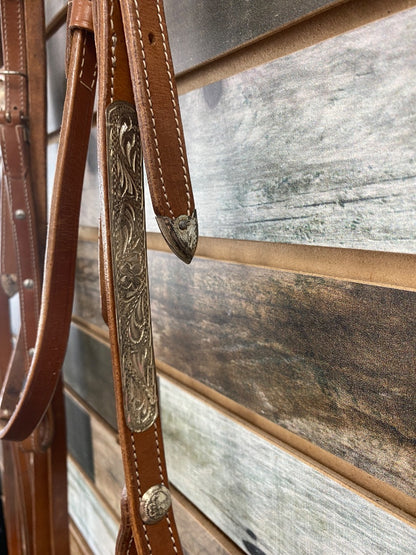 USED  Western Browband Headstall with Silver Plating Horse Light Oil