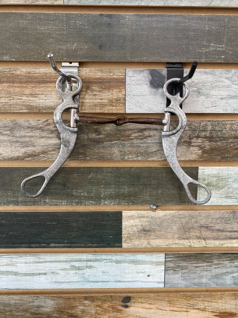 USED  Long Shank Snaffle bit with Copper Inlays 5" Silver