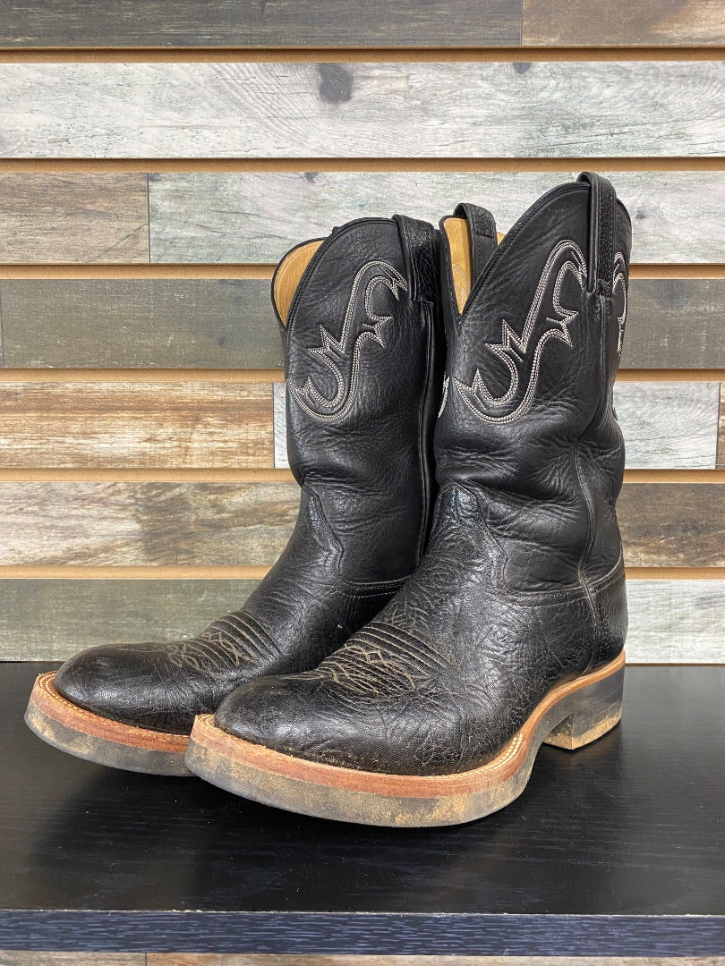 USED Hondo Ladies Western Boots with White Stitching 11 Wide Black