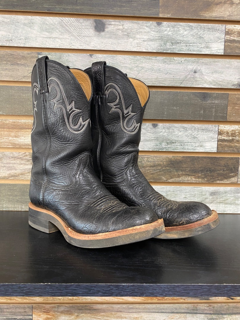 USED Hondo Ladies Western Boots with White Stitching 11 Wide Black