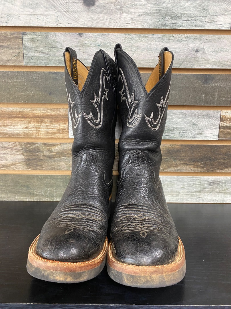USED Hondo Ladies Western Boots with White Stitching 11 Wide Black