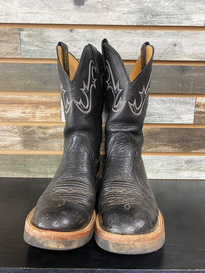 USED Hondo Ladies Western Boots with White Stitching 11 Wide Black