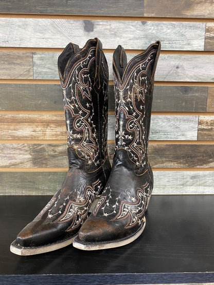 USED J.B. Dillon Zinnia Women’s Western Boot 8 1/2 Black with White Stitching