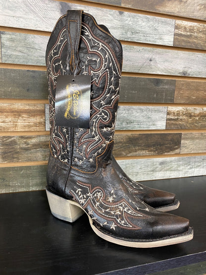 USED J.B. Dillon Zinnia Women’s Western Boot 8 1/2 Black with White Stitching