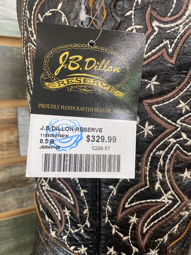 USED J.B. Dillon Zinnia Women’s Western Boot 8 1/2 Black with White Stitching