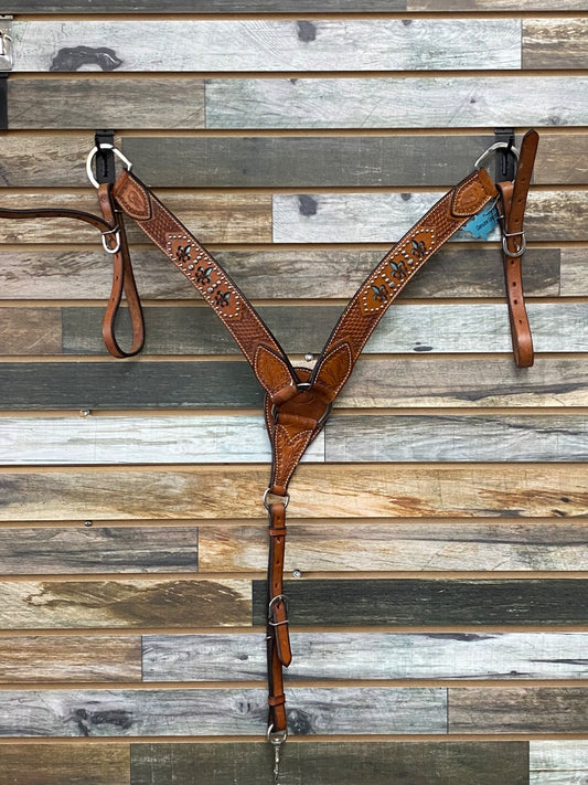 USED Western Breastcollar with Fleur De Lis Pattern | Tooled, M/O