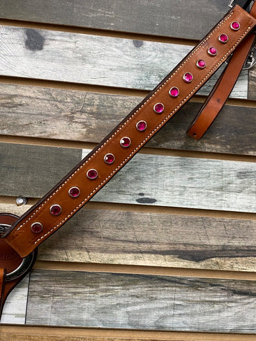 USED  Western Breastcollar with Pink Stones  Medium Oil