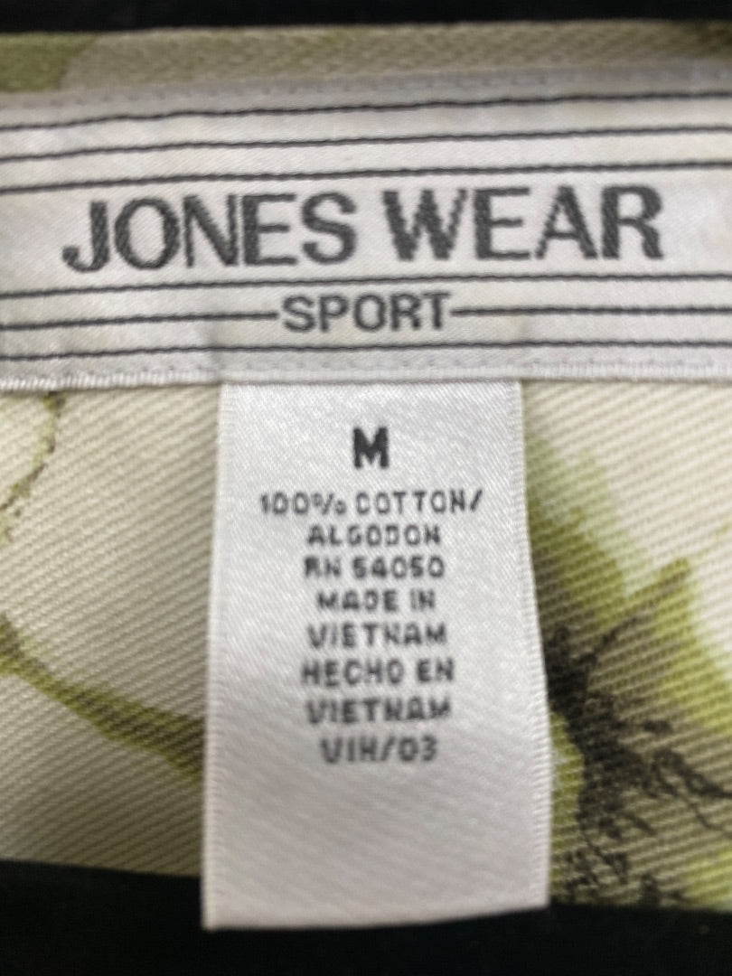 USED Jones Wear Floral Green Jean Jacket Medium Light Green/White