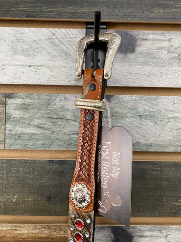 USED  Ladies Cowhide Belt with Red Gems