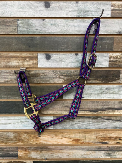 USED Stockmans Halter Nylon Horse Purple/Pink/Black/Teal