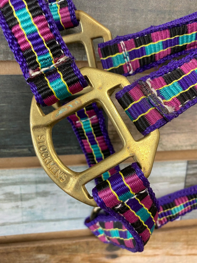 USED Stockmans Halter Nylon Horse Purple/Pink/Black/Teal