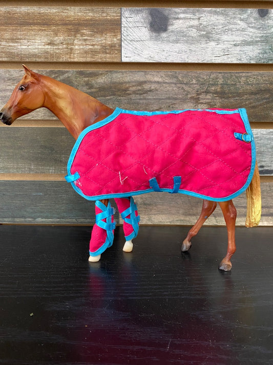 USED  Pink + Blue Breyer Blanket and Leg Wraps