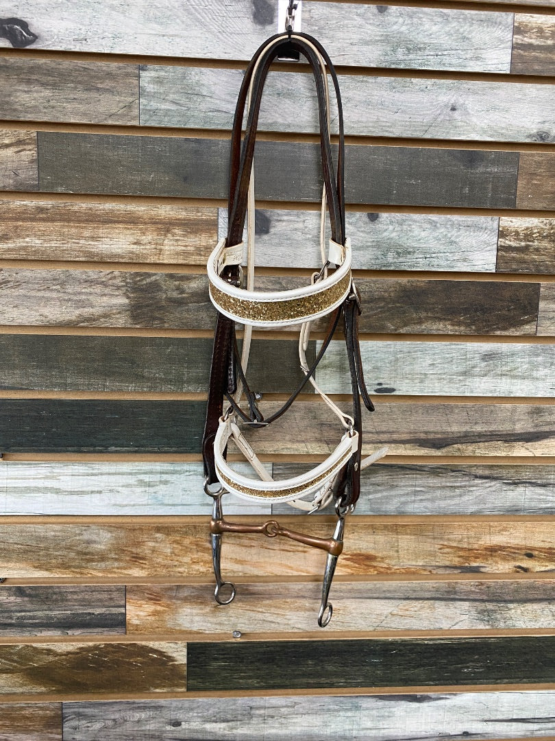USED  Browband Headstall with Noseband Attachment and Tom Thumb Bit Horse Dark Oil