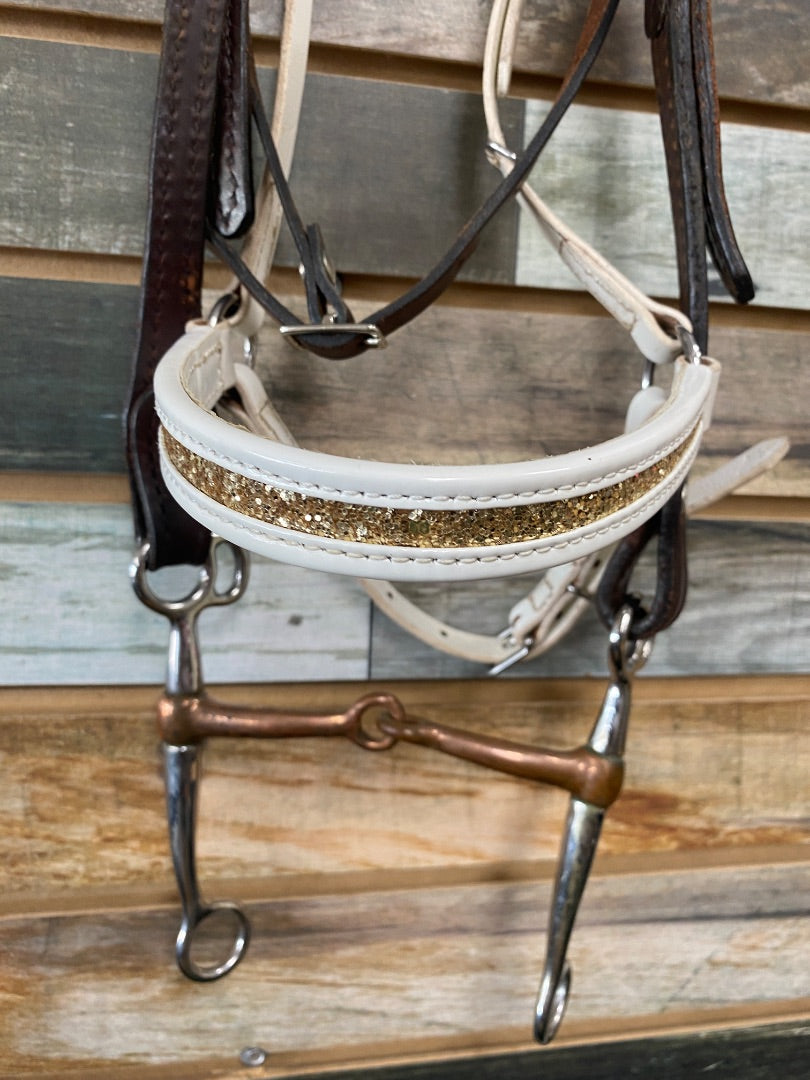 USED  Browband Headstall with Noseband Attachment and Tom Thumb Bit Horse Dark Oil