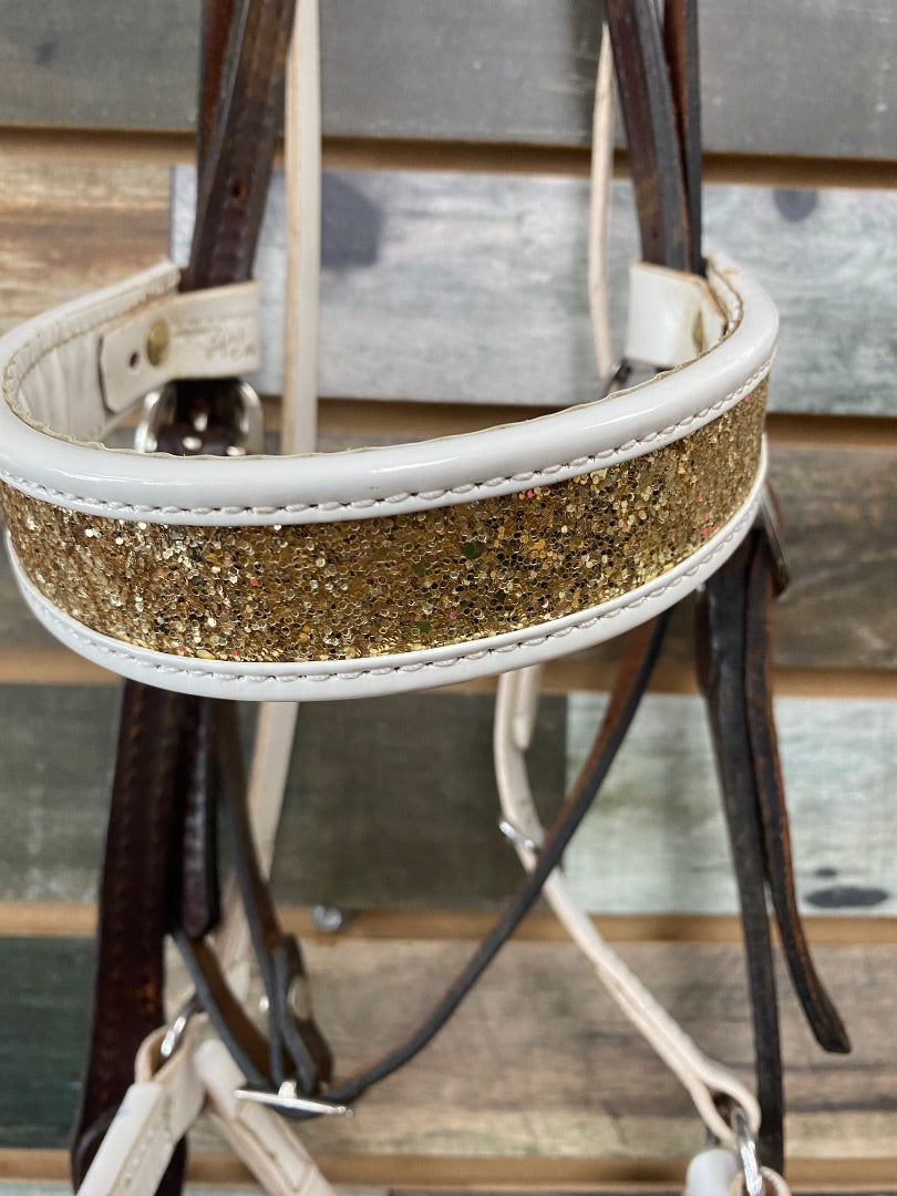 USED  Browband Headstall with Noseband Attachment and Tom Thumb Bit Horse Dark Oil