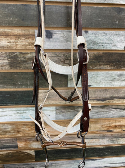 USED  Browband Headstall with Noseband Attachment and Tom Thumb Bit Horse Dark Oil