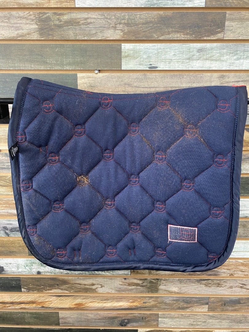 USED Equestrian Stockholm Dressage Pad Cob Red w/ navy trim