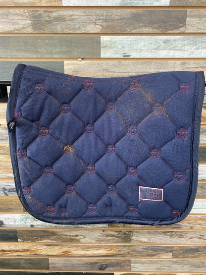 USED Equestrian Stockholm Dressage Pad Cob Red w/ navy trim