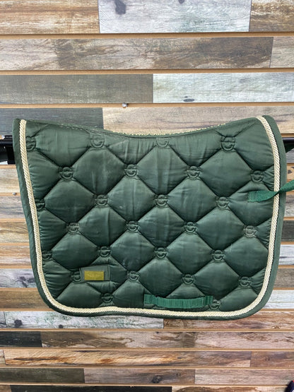 USED Equestrian Stockholm Dressage Pad Cob Hunter Green w/ tan trim