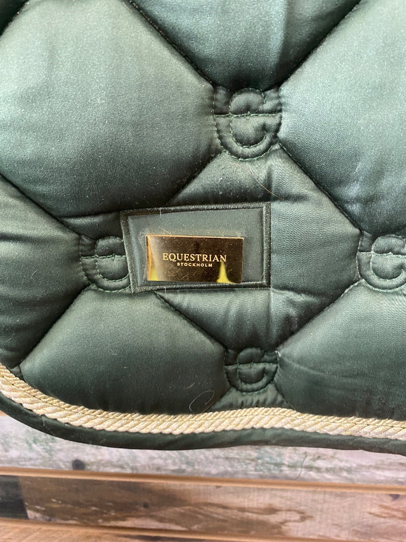 USED Equestrian Stockholm Dressage Pad Cob Hunter Green w/ tan trim
