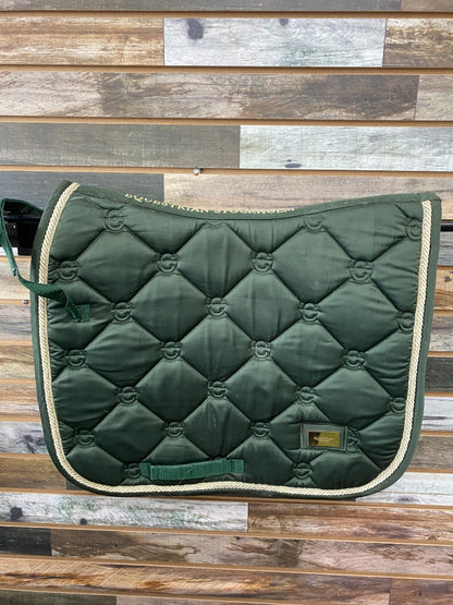 USED Equestrian Stockholm Dressage Pad Cob Hunter Green w/ tan trim