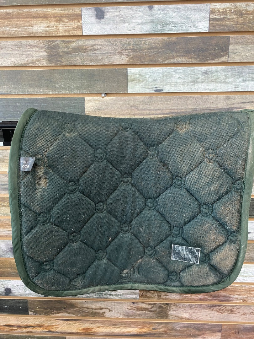USED Equestrian Stockholm Dressage Pad Cob Hunter Green w/ tan trim