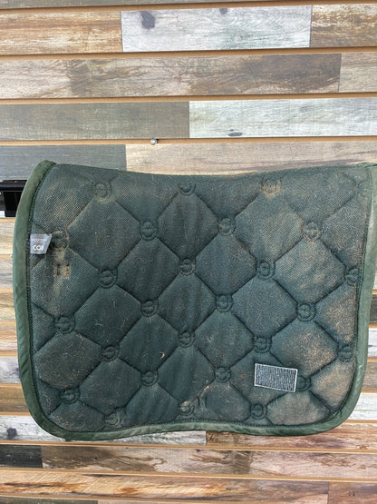 USED Equestrian Stockholm Dressage Pad Cob Hunter Green w/ tan trim