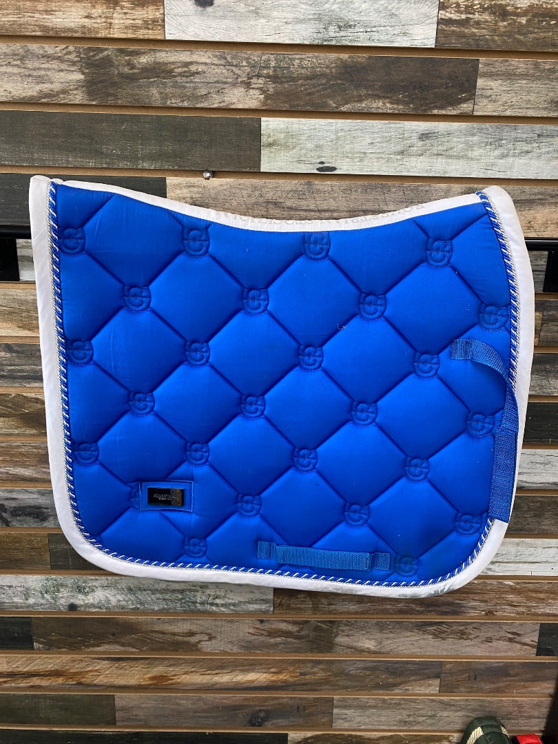 USED Equestrian Stockholm Dressage Pad Cob Blue | White Trim