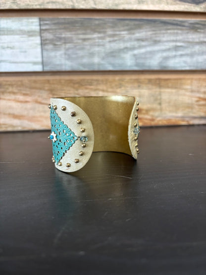 USED Tan Arm/Bracelet Cuff with Gold and Turquoise Accents