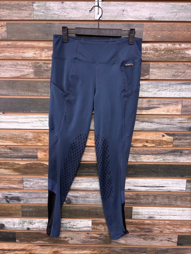 USED Kerrits Kneepatch Silicone Riding Tights Medium Navy