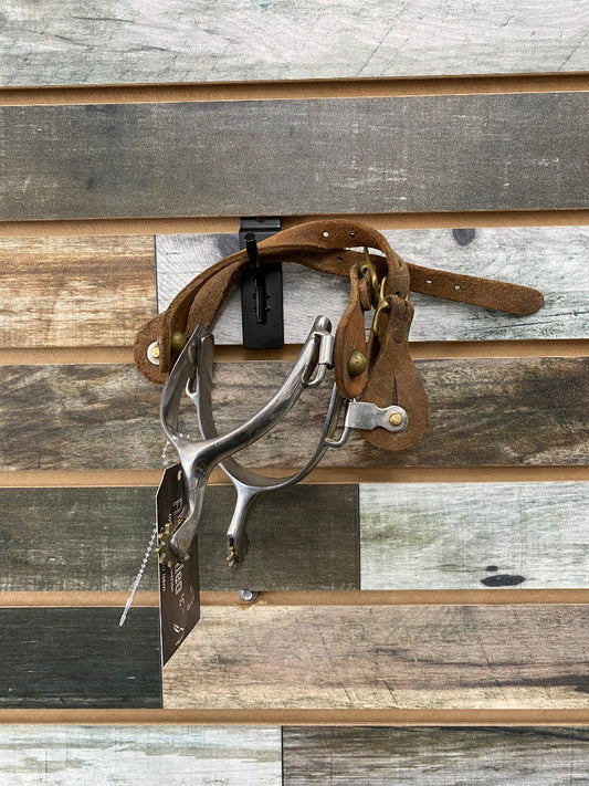 USED Golden Horseshoe Equestrian Western Spurs With Small Rowels And Straps Large Silver/Brown