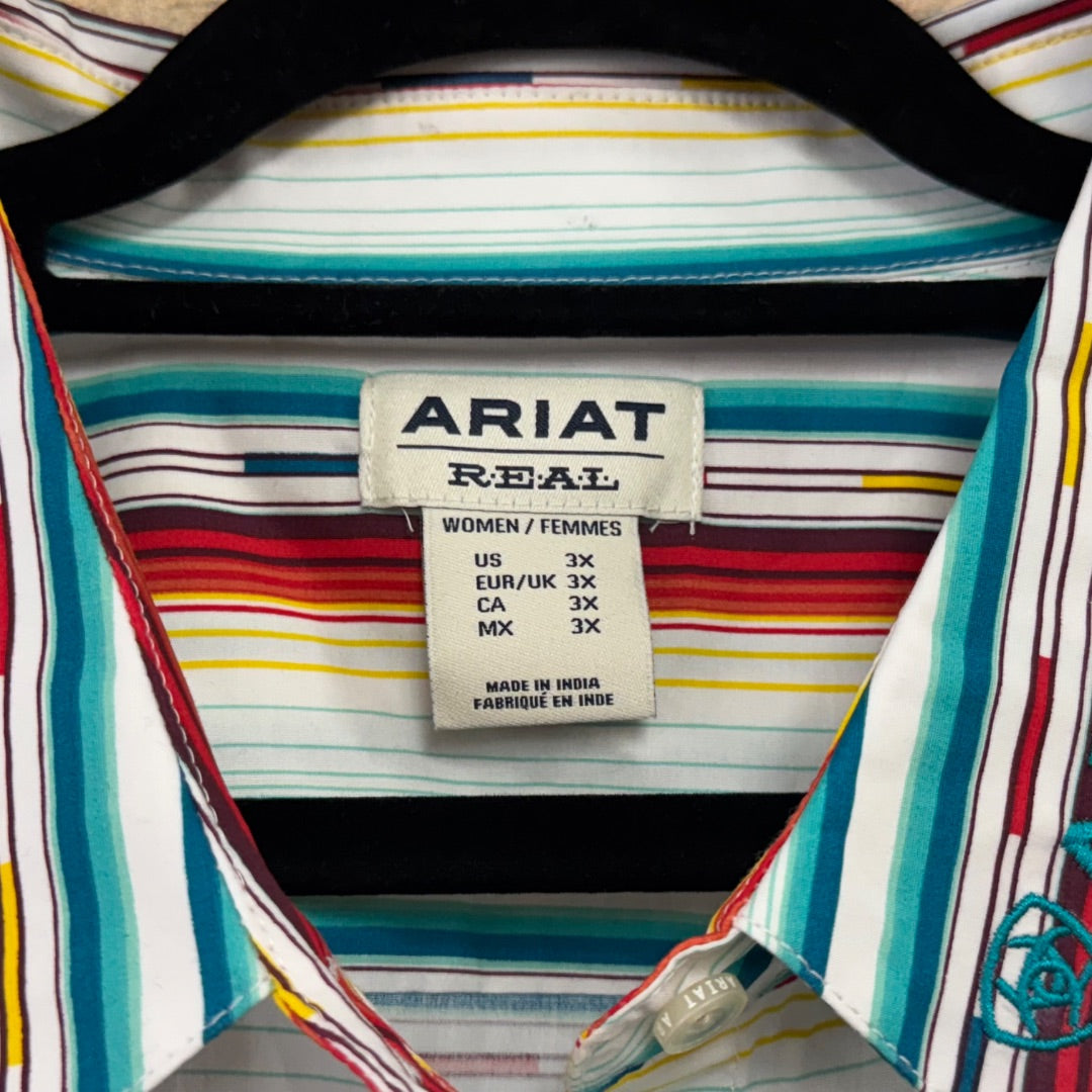 USED Ariat Ladies Western Tops 3X White/Teal/Red/Yellow