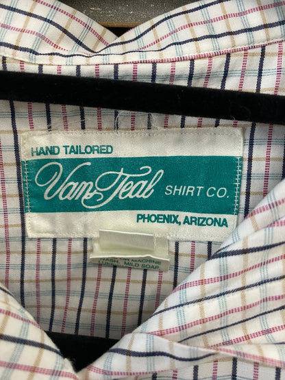 USED Vanteal Shirt Co Long Sleeve Button Down 14/36 White/Blue/Gold/Pink