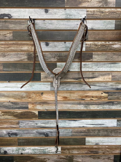 USED  Bling/Sparkle Western Breastcollar Horse Silver/Dark Oil