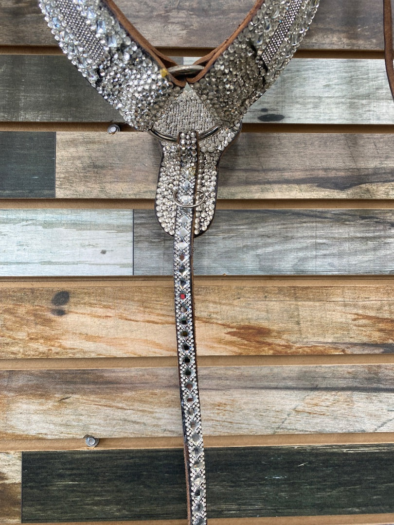 USED  Bling/Sparkle Western Breastcollar Horse Silver/Dark Oil