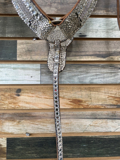USED  Bling/Sparkle Western Breastcollar Horse Silver/Dark Oil