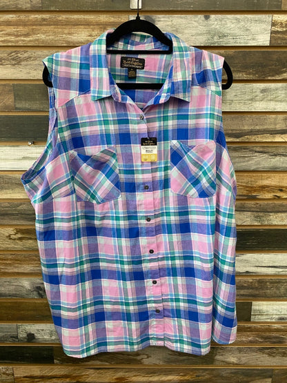 USED Noble Outfitters Ladies Western Sleevless Shirt 3x Pink/Green/Blue