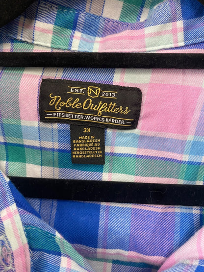 USED Noble Outfitters Ladies Western Sleevless Shirt 3x Pink/Green/Blue
