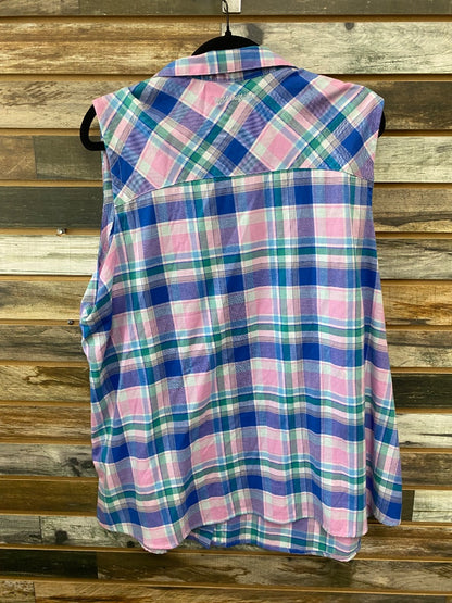 USED Noble Outfitters Ladies Western Sleevless Shirt 3x Pink/Green/Blue