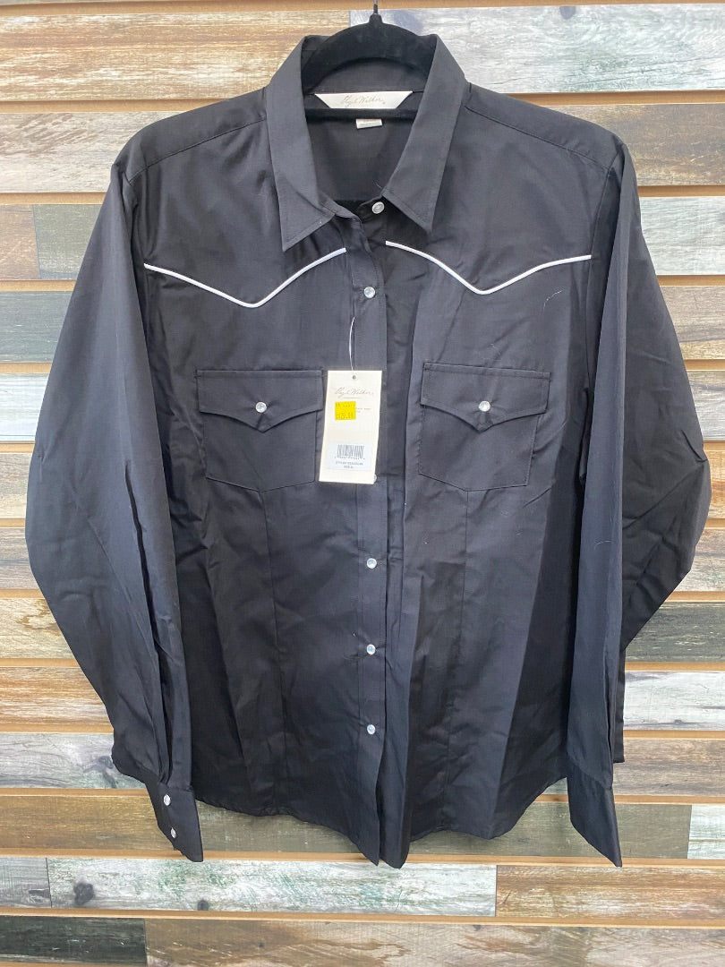 NWT Ladies Western Show Top Long Sleeve XL Black w White Yoke