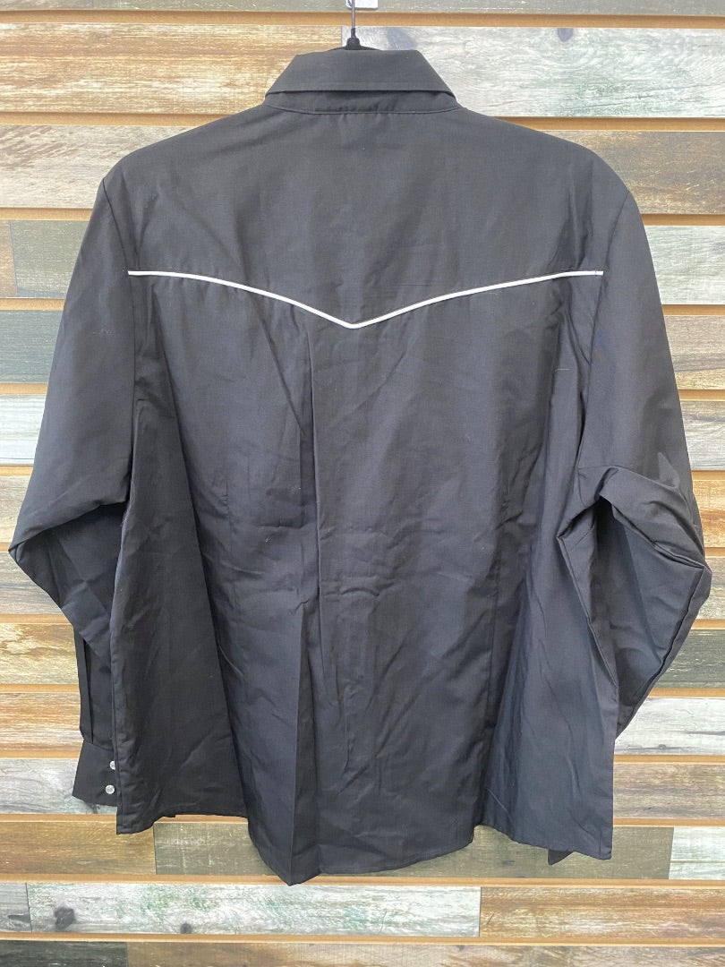 NWT Ladies Western Show Top Long Sleeve XL Black w White Yoke