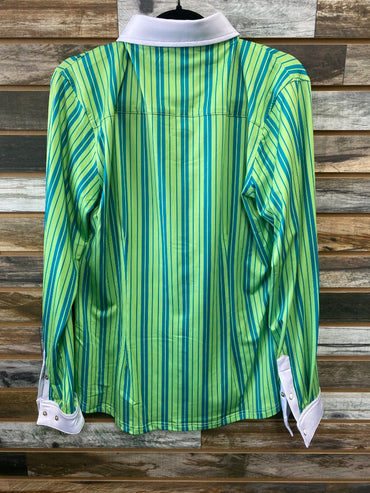 USED Ranch Dress'n NWT Western Long Sleeve Top XL Teal/Green Stripe