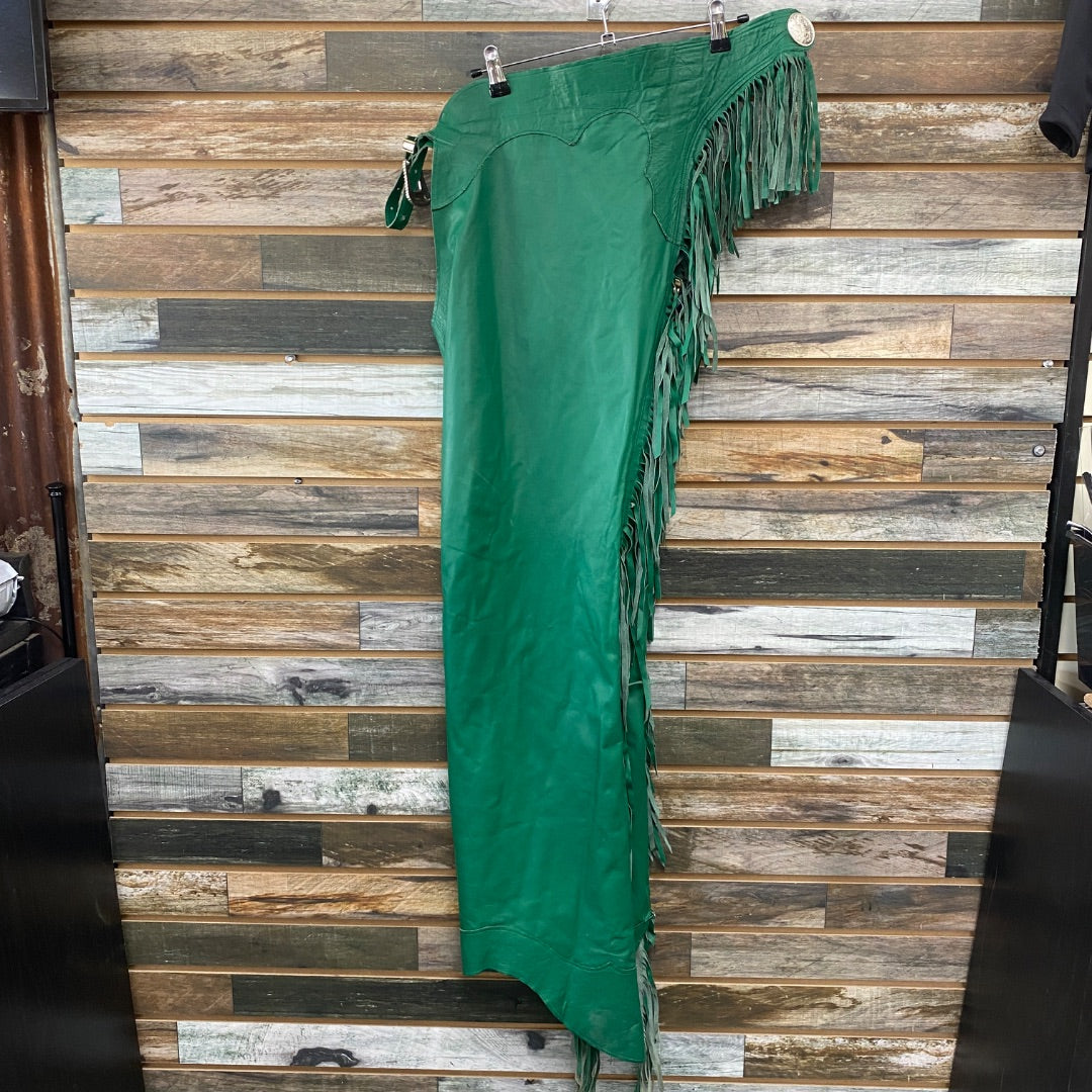 USED  Ladies Western Chaps with Fringe XL Green